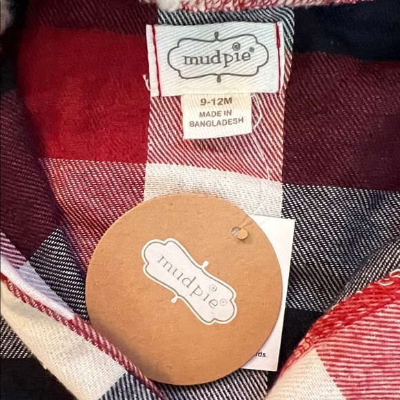 Mud Pie Red and Blue Plaid Hooded Onesie -As Is - Picture 3 of 5